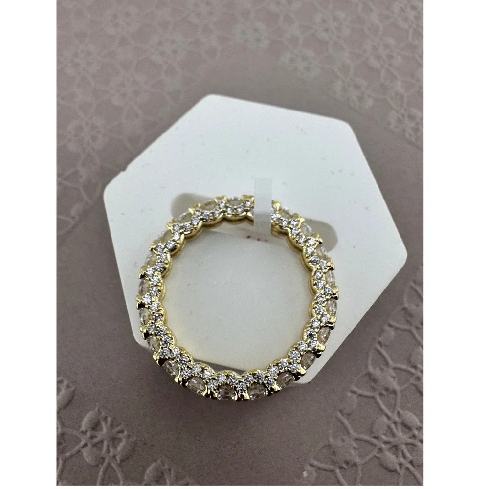 Gold Plated Eternity Band Ring Round Cut Clear Cubic Zirconia Sparkling Jewelry